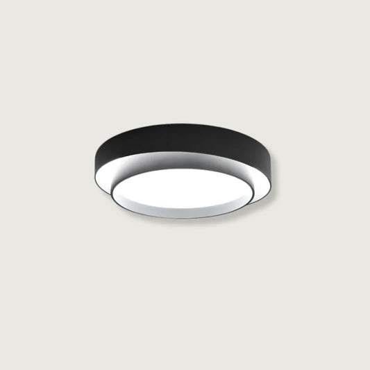Foto de produto plafon LED de acrílico preto com luz quente, fundo branco limpo