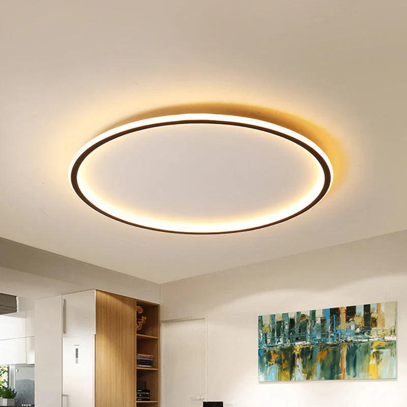 Plafon LED Preto Design Minimalista - Vista Lateral em Fundo Branco